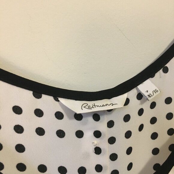 Domino Black White Polka Dot Tulip Cap Sleeve Button Up Shirt - Picture 10 of 15